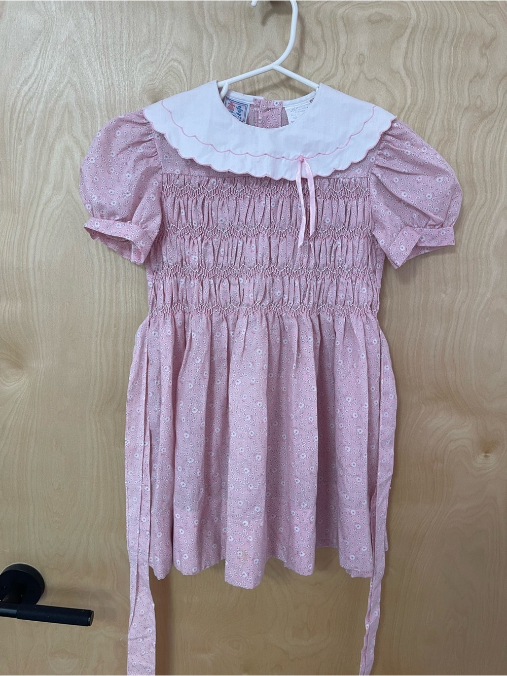 Vintage Smocked Pink Floral Collar Kids Dress by Jo Joe Fashions